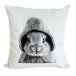 Almohadón Velvet Carita Conejo Pompón Gris