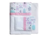 Sábanas P/ Cuna Catre o Colecho 0,50 x 0,90 BI2300 - Ositos Aqua y Rosa